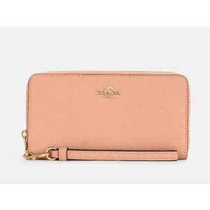 New Coach C3441 Long Zip Around Crossgrain Leather Wallet Faded Blush